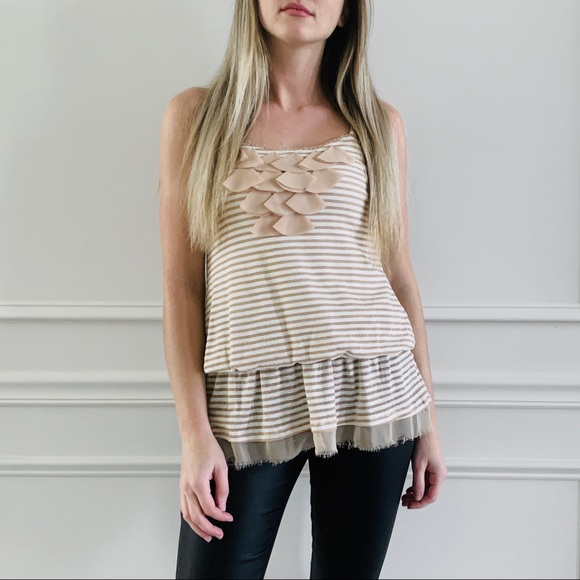 mine Tops - {Mine} Tan & White Striped Peplum Tank Top